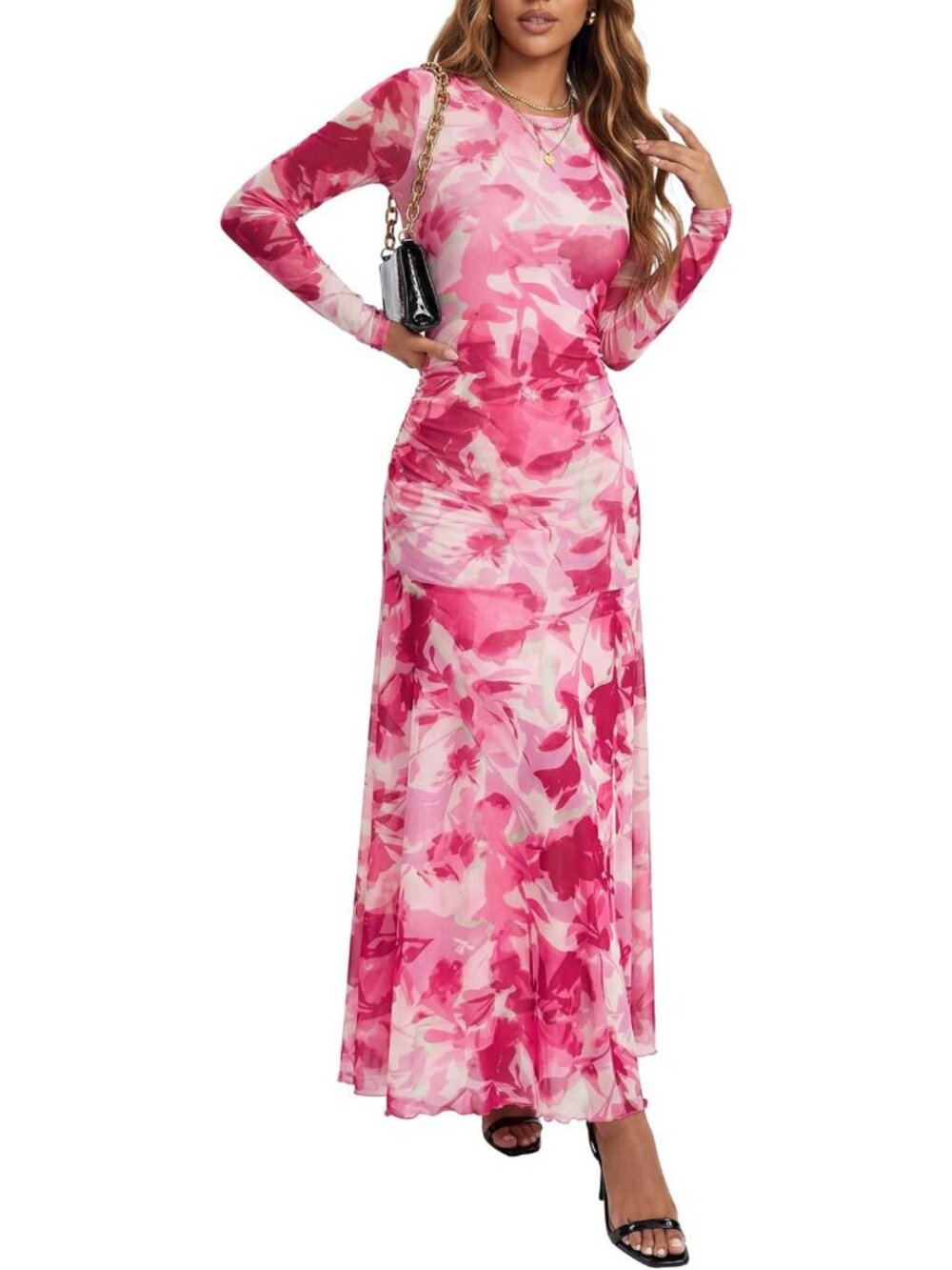 Floral Maxi Dress for Women | Long Sleeve Bodycon Fall Wedding Guest Outfit